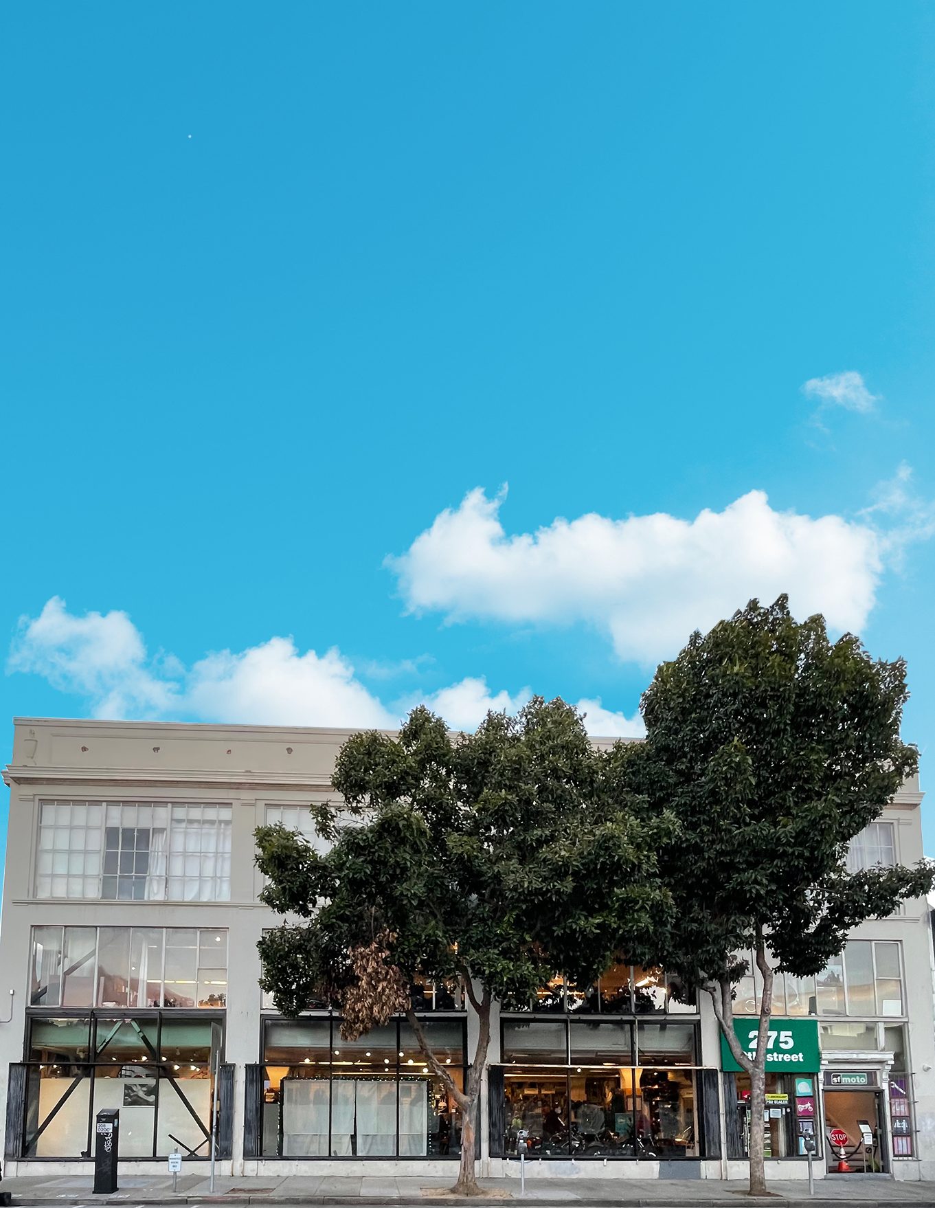 Glass storefront at SF Moto, 275 8th St
